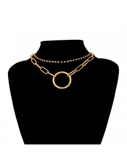 Gotycki kryształ wielowarstwowe koło Choker naszyjnik Choker komunikat Steampunk złoty kolor Sexy blokada łańcucha naszyjnik kob