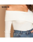 SHEIN biała asymetryczna szyja jednolita koszulka z dzianiny Slim Fit Party luźny pulower z długim rękawem 2018 jesienna koszulk