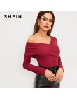 SHEIN biała asymetryczna szyja jednolita koszulka z dzianiny Slim Fit Party luźny pulower z długim rękawem 2018 jesienna koszulk