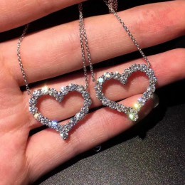 925 srebro biżuteria Shiny CZ cyrkon miłość wisiorek w kształcie serca naszyjnik dla kobiet prezent collares bijoux