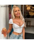 Julissa mo Sexy V Neck gorset krótki Top kobiety moda Ruffles Zipper letna koszulka Top 2019 kostiumy kąpielowe Casual Backless 