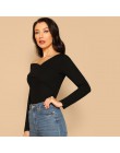 SHEIN biała asymetryczna szyja jednolita koszulka z dzianiny Slim Fit Party luźny pulower z długim rękawem 2018 jesienna koszulk