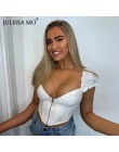 Julissa mo Sexy V Neck gorset krótki Top kobiety moda Ruffles Zipper letna koszulka Top 2019 kostiumy kąpielowe Casual Backless 