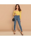 SHEIN biała asymetryczna szyja jednolita koszulka z dzianiny Slim Fit Party luźny pulower z długim rękawem 2018 jesienna koszulk