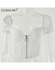 Julissa mo Sexy V Neck gorset krótki Top kobiety moda Ruffles Zipper letna koszulka Top 2019 kostiumy kąpielowe Casual Backless 