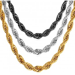 U7 Hip Hop skręcona lina naszyjnik dla mężczyzn złoty kolor gruba stal nierdzewna Hippie Rock Chain długi/Choker Hot moda biżute