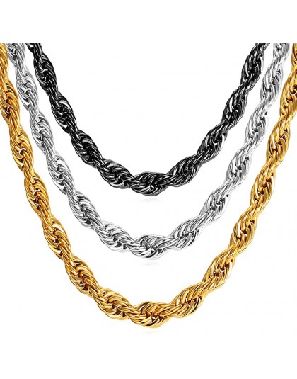 U7 Hip Hop skręcona lina naszyjnik dla mężczyzn złoty kolor gruba stal nierdzewna Hippie Rock Chain długi/Choker Hot moda biżute