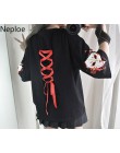 Neploe japońska koszulka damska harajuku nadruk w stylu vintage czarna koszulka wiązanie na plecach z krótkim rękawem topy damsk