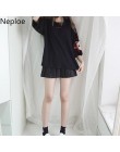Neploe japońska koszulka damska harajuku nadruk w stylu vintage czarna koszulka wiązanie na plecach z krótkim rękawem topy damsk