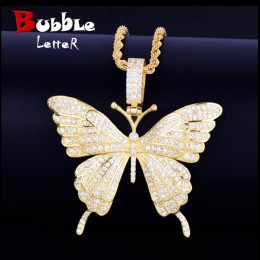 Zwierząt motyl naszyjnik i wisiorek Iced Out łańcuch tenisowy złoty kolor AAA sześcienne cyrkon mężczyzna kobiet Hip hop Rock bi
