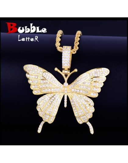 Zwierząt motyl naszyjnik i wisiorek Iced Out łańcuch tenisowy złoty kolor AAA sześcienne cyrkon mężczyzna kobiet Hip hop Rock bi
