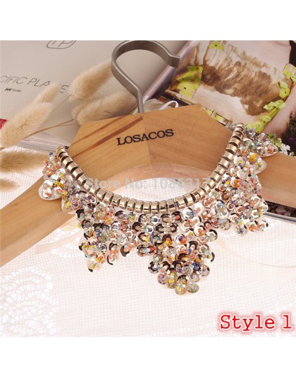 Gorący bubel moda kobiety kryształowe wielokolorowe kwiaty złote koraliki łańcuszek wstążka z imitacją kołnierzyka Choker naszyj