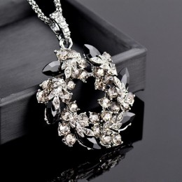 Sinerery luksusowe Vintage czarny Cubic cyrkon wisiorek kwiat długi naszyjnik dla kobiet czarny wąż łańcuch wysokiej jakości My3
