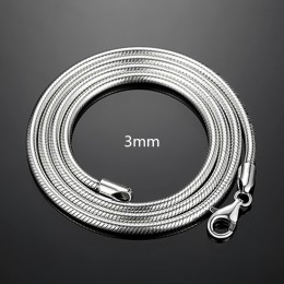 Czyste srebro 925 naszyjniki dla kobiet mężczyzn 3mm wąż łańcuch naszyjnik Choker Collier 16-24 cal biżuteria akcesoria Bijoux