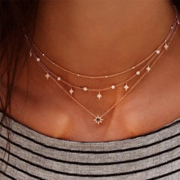 Czeski biżuteria wielowarstwowy kryształ naszyjnik kobiety złoty kolor gwiazda Choker ręcznie wykonana biżuteria naszyjnik