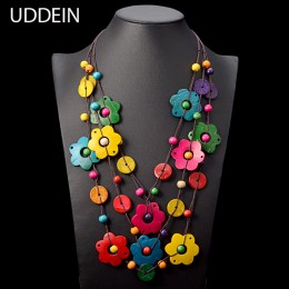 UDDEIN czeski naszyjnik maxi dla kobiet party biżuteria wielowarstwowe drewno tassel wisiorek komunikat choker naszyjnik kwiatow