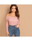SHEIN biała asymetryczna szyja jednolita koszulka z dzianiny Slim Fit Party luźny pulower z długim rękawem 2018 jesienna koszulk