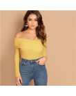 SHEIN biała asymetryczna szyja jednolita koszulka z dzianiny Slim Fit Party luźny pulower z długim rękawem 2018 jesienna koszulk