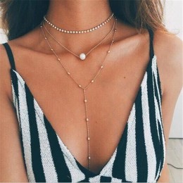 Nowy Boho imitacja perły biżuteria wielowarstwowe koraliki Choker naszyjniki dla kobiet wisiorek biżuteria w stylu Vintage Bijou