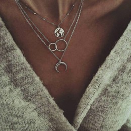 Boho naszyjniki Vintage wielowarstwowy choker naszyjnik dla kobiet modny kołnierz Collier Femme biżuteria z motywem księżyca akc