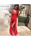 WildPinky Boho Polka Dot długie sukienki damskie Split z krótkim rękawem letnia Casual Dress 2020 Streetwear czarna sukienka Max