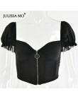 Julissa mo Sexy V Neck gorset krótki Top kobiety moda Ruffles Zipper letna koszulka Top 2019 kostiumy kąpielowe Casual Backless 