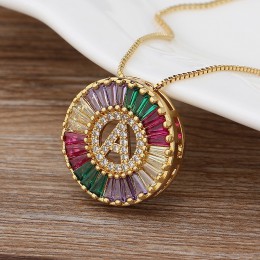 Nowe modne Rainbow Gold Micro Pave CZ cyrkonia A-Z inicjały zawieszka w kształcie litery naszyjniki dla kobiet biżuteria rodzinn