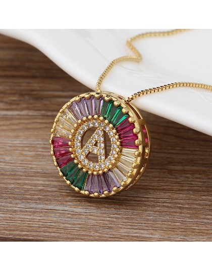 Nowe modne Rainbow Gold Micro Pave CZ cyrkonia A-Z inicjały zawieszka w kształcie litery naszyjniki dla kobiet biżuteria rodzinn