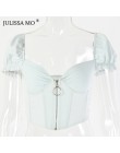 Julissa mo Sexy V Neck gorset krótki Top kobiety moda Ruffles Zipper letna koszulka Top 2019 kostiumy kąpielowe Casual Backless 