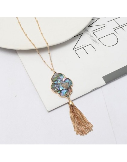 Moda kwiat sześciokąt Abalone shell Leopard naszyjnik frędzle długi łańcuch naszyjnik sweter biżuteria geometryczna