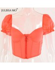 Julissa mo Sexy V Neck gorset krótki Top kobiety moda Ruffles Zipper letna koszulka Top 2019 kostiumy kąpielowe Casual Backless 