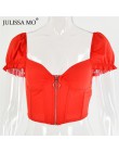 Julissa mo Sexy V Neck gorset krótki Top kobiety moda Ruffles Zipper letna koszulka Top 2019 kostiumy kąpielowe Casual Backless 