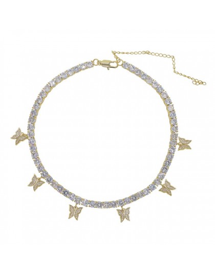 Serce strzałka cz łańcuch tenisowy z luksusowym kroplówki cz motylkowe wisiorki choker naszyjniki iced out bling hip hop kobiety