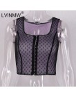 LVINMW seksowna siatka Polka nadruk w kropki breasted głęboki dekolt krótki Top 2019 lato kobiety bez rękawów Camisole Top kobie