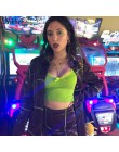 NIBBER Neon zielony miękka prążkowana dzianina śliczne blisko ciała crop top kobiety t-shirty 2019 moda jesień casual bufiaste r