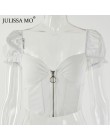 Julissa mo Sexy V Neck gorset krótki Top kobiety moda Ruffles Zipper letna koszulka Top 2019 kostiumy kąpielowe Casual Backless 