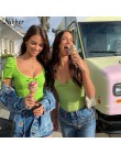 NIBBER Neon zielony miękka prążkowana dzianina śliczne blisko ciała crop top kobiety t-shirty 2019 moda jesień casual bufiaste r