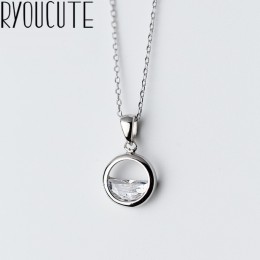RYOUCUTE 100% prawdziwa czysta 925 Sterling Silver biżuteria koreański, z długimi Rhinestone koło naszyjniki dla kobiet ślub Kol