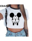Letnia moda Harajuku seksowny tank krótki top biały T Shirt ubrania kobiety śliczny nadruk z myszką Croptop z krótkim rękawem