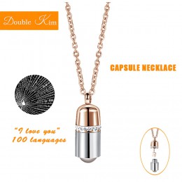 100 języków kocham cię projekcja kapsułka naszyjnik Titanium stalowa moda Trendy kobiety biżuteria prezent na walentynki