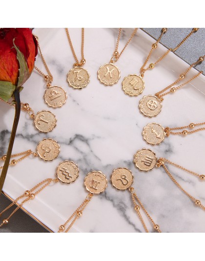 Dwanaście horoskop moneta naszyjnik kobiety złoty wisiorek naszyjnik z zodiakiem Leo łańcuszek do obojczyka znak prezent 12 kons