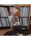 Weekeep Sexy przycięte perspektywy siatkowy top t shirt kobiety biały nadruk ze smokiem O-neck Bodycon tshirt lato moda krótki t