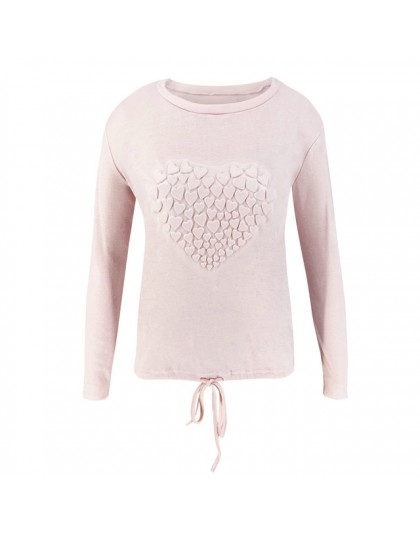 Cechy O-Neck w kształcie serca lina z długim rękawem Top dla kobiet jesień 2019 New Fashion jednokolorowa na co dzień luźne Spli