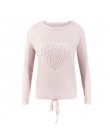 Cechy O-Neck w kształcie serca lina z długim rękawem Top dla kobiet jesień 2019 New Fashion jednokolorowa na co dzień luźne Spli