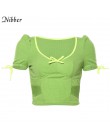 NIBBER Neon zielony miękka prążkowana dzianina śliczne blisko ciała crop top kobiety t-shirty 2019 moda jesień casual bufiaste r