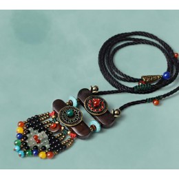 Boho naszyjnik kobiety etniczny kamień maxi długi naszyjnik czarny czeski naszyjnik vintage rope chain 2019 biżuteria
