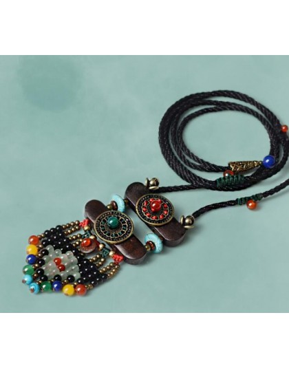Boho naszyjnik kobiety etniczny kamień maxi długi naszyjnik czarny czeski naszyjnik vintage rope chain 2019 biżuteria