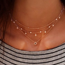 Wielowarstwowe Boho stop w złotym odcieniu mapa świata Chokers naszyjnik charms gwiazdy wisiorki z kryształami i naszyjniki dla 