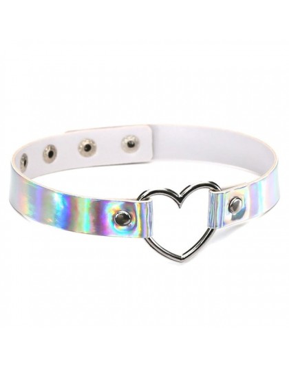 Nowe mody Sexy Harajuku ręcznie serce wisiorek Choker światło laserowe naszyjnik Punk skórzana obroża naszyjnik Choker kolce mom