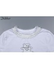 Nibber cute Cartoon drukowana, koronkowa tapicerka krótkie bluzki damskie t-shirty letnia moda białe bawełniane koszulki mujer z